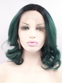 Shoulder Length Ombre Lace Front Curly Synthetic Wigs