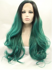 Long Ombre Lace Front Wavy Synthetic Wigs