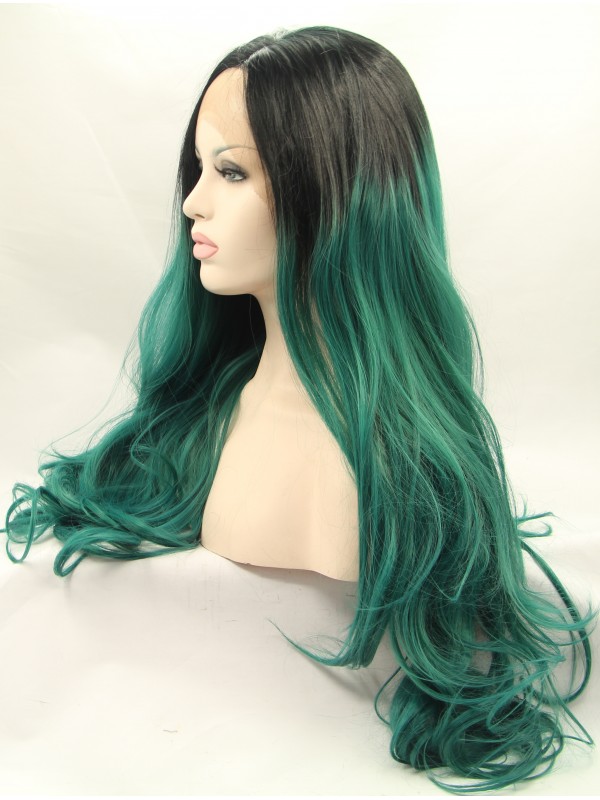 Long Ombre Lace Front Wavy Synthetic Wigs