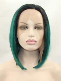 Chin Length Ombre Lace Front Straight Synthetic Wigs