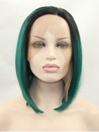 Chin Length Ombre Lace Front Straight Synthetic Wigs