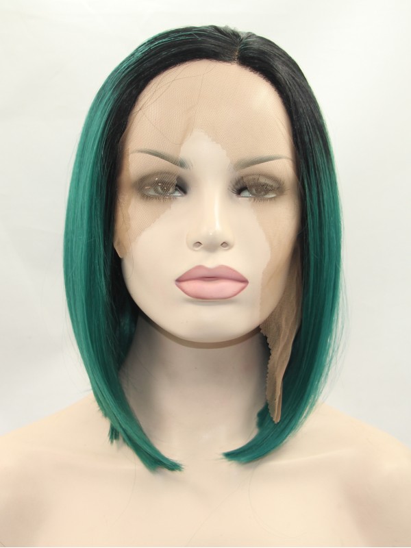 Chin Length Ombre Lace Front Straight Synthetic Wigs