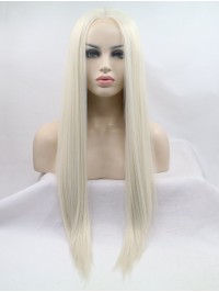 Long Grey Lace Front Straight Synthetic Wigs