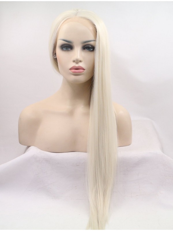 Long Grey Lace Front Straight Synthetic Wigs