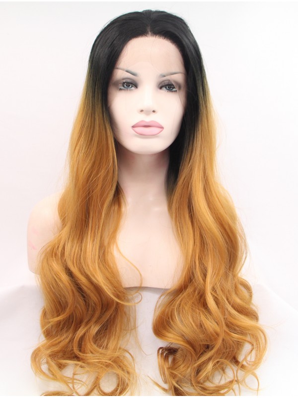 28" Curly Ombre Synthetic Lace Front Wigs