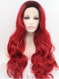 32" Wavy Red Layered Synthetic Lace Front Wigs