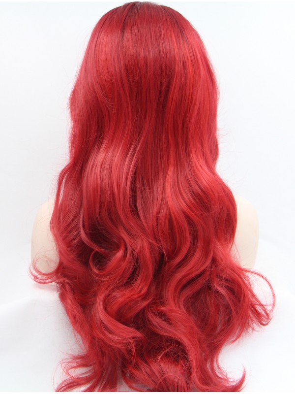 32" Wavy Red Layered Synthetic Lace Front Wigs