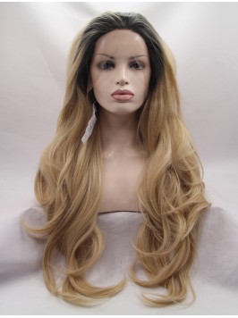 28" Wavy Black Layered Long Lace Front Wigs