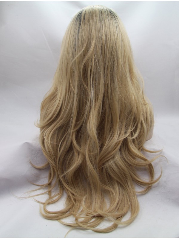 28" Wavy Black Layered Long Lace Front Wigs