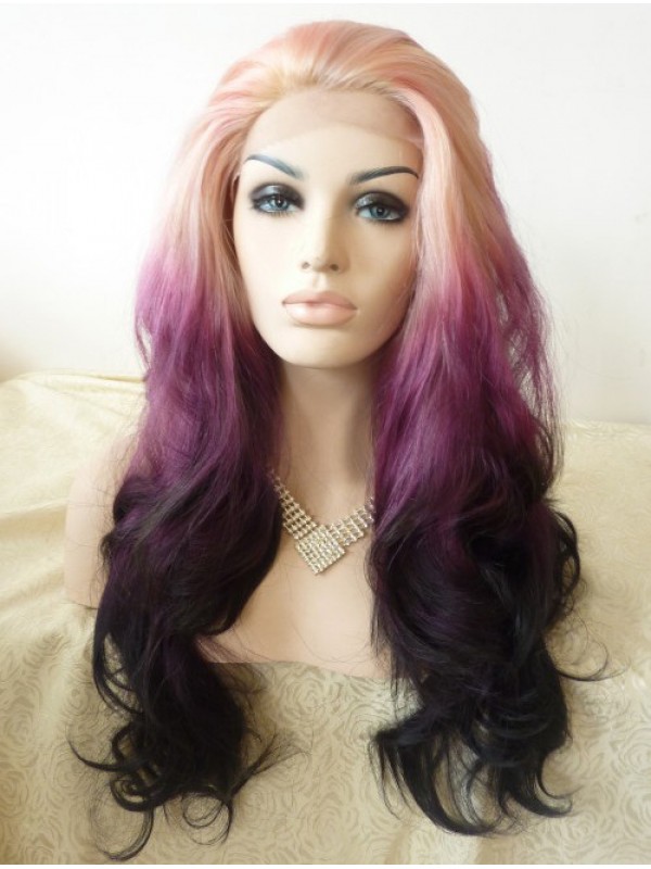 24" Layered Wavy Ombre Lace Front Synthetic Wigs