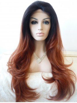28" Layered Wavy Ombre Lace Front Synthetic W...