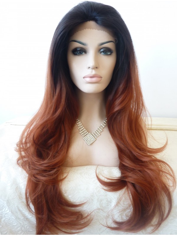 28" Layered Wavy Ombre Lace Front Synthetic Wigs