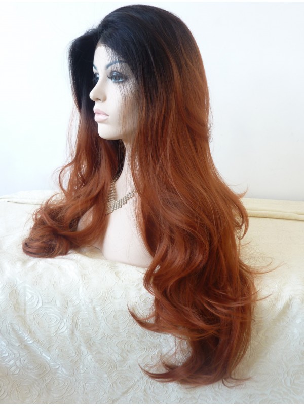 28" Layered Wavy Ombre Lace Front Synthetic Wigs