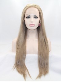 28" Straight Brown Layered Lace Front Synthetic Wigs