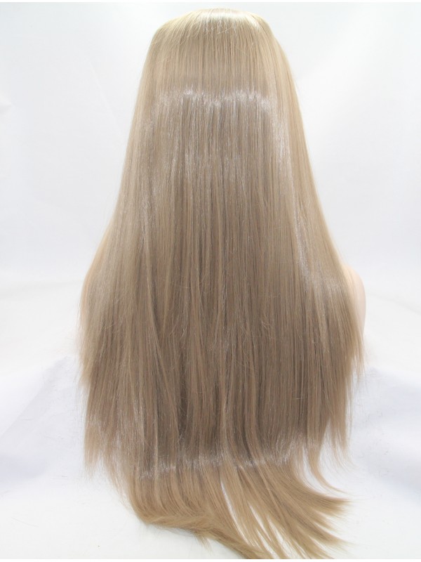 28" Straight Brown Layered Lace Front Synthetic Wigs