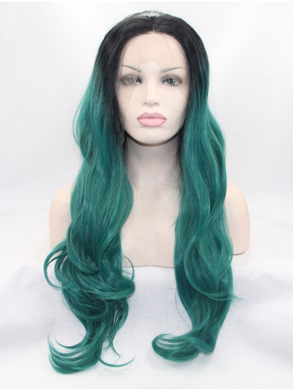 28" Wavy White Layered Synthetic Lace Front Long Wigs