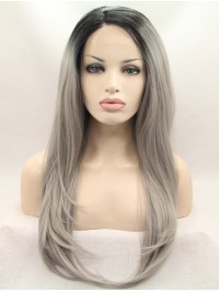 28" Straight Ombre Layered Lace Front Synthetic Wigs