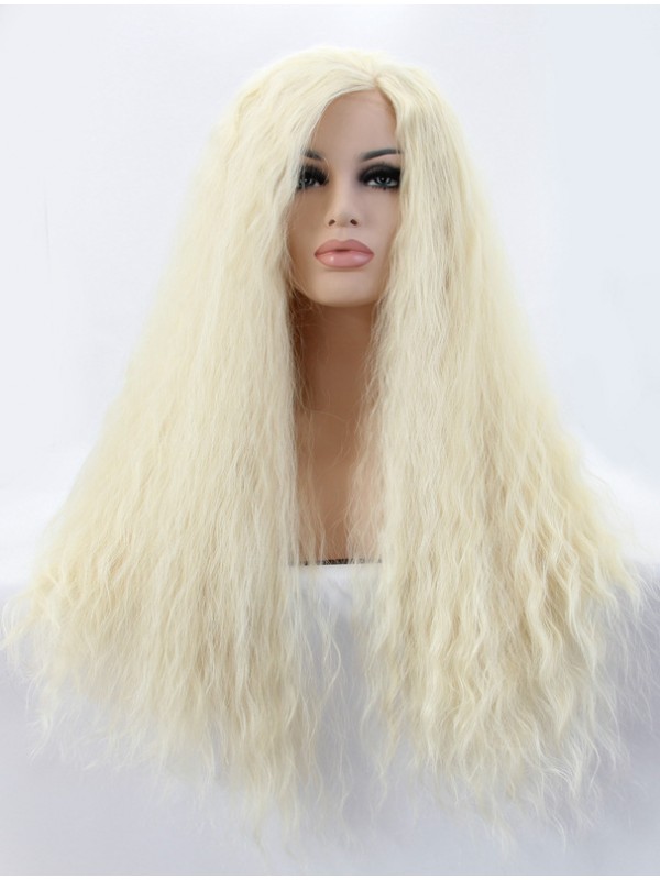 Long Blonde Curly Mit Dem Pony Lace Front Synthetic Wigs