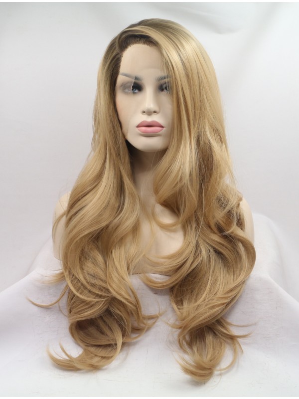 Long Blonde Layered Lace Front Wavy Synthetic Wigs