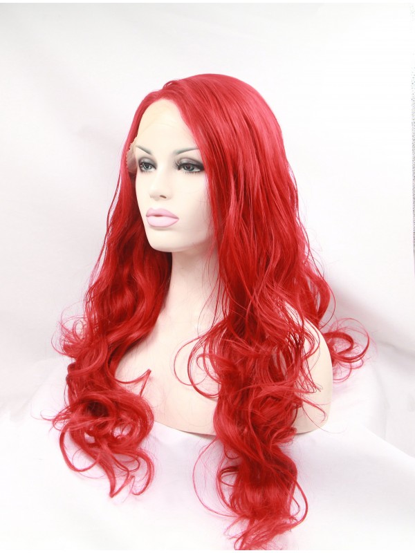 30" Curly Red  Synthetic Lace Front Wigs