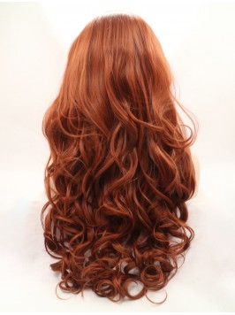 Long Auburn 30" Lace Front Wavy Synthetic Wig...
