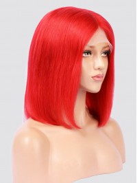 Trendy Medium Straight Red Bob Lace Front Human Hair Wigs