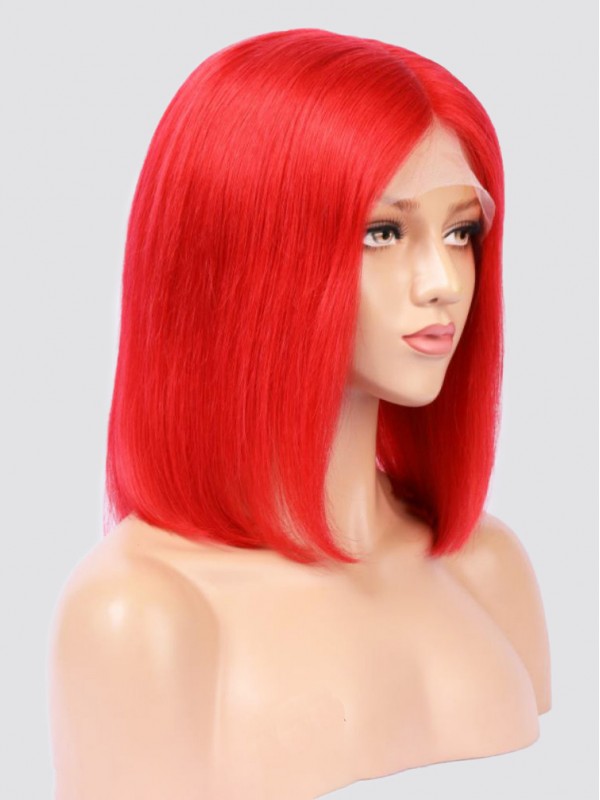 Trendy Medium Straight Red Bob Lace Front Human Hair Wigs