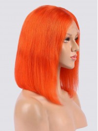 Fashion Medium Straight Orange Bob Lace Front Human Hair Wigs