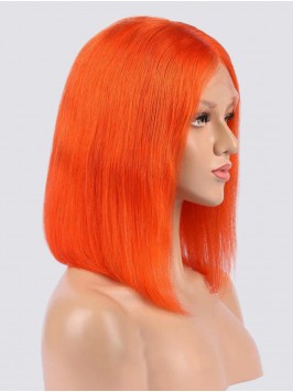 Fashion Medium Straight Orange Bob Lace Front Huma...