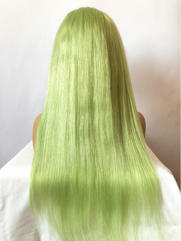 Long Smooth Grass Green Lace Front Human Hair Wigs