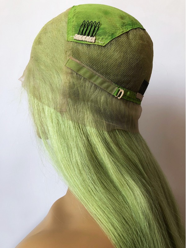 Long Smooth Grass Green Lace Front Human Hair Wigs