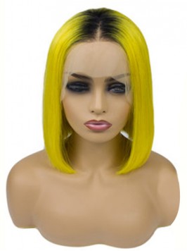 Medium Straight Yellow Bob Lace Front Wigs With Da...