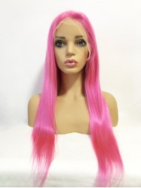 Long Smooth Pink Lace Front Human Hair Wigs