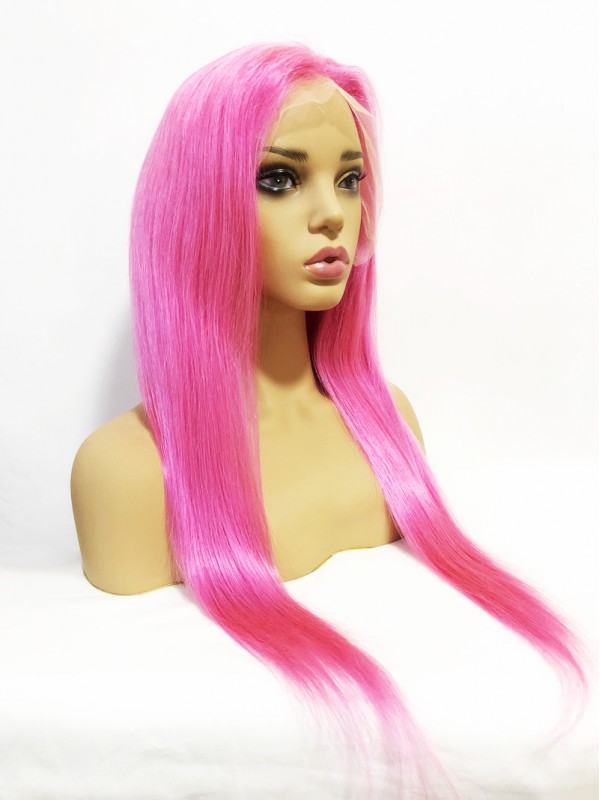 Long Smooth Pink Lace Front Human Hair Wigs