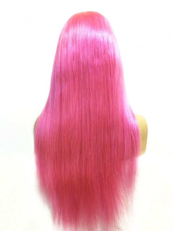 Long Smooth Pink Lace Front Human Hair Wigs