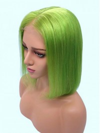 Medium Straight Grass Green Bob Lace Front Human Hair Wigs