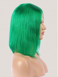 Medium Straight Dark Green Bob Lace Front Human Hair Wigs