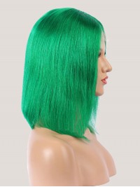 Medium Straight Dark Green Bob Lace Front Human Hair Wigs