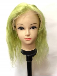 Medium Smooth Wavy Grass Green Lace Front Human Hair Wigs