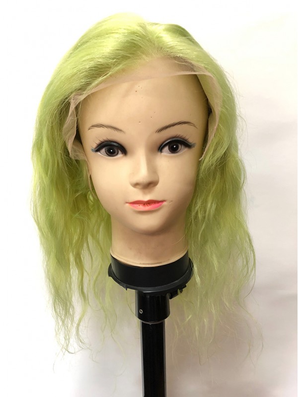 Medium Smooth Wavy Grass Green Lace Front Human Hair Wigs