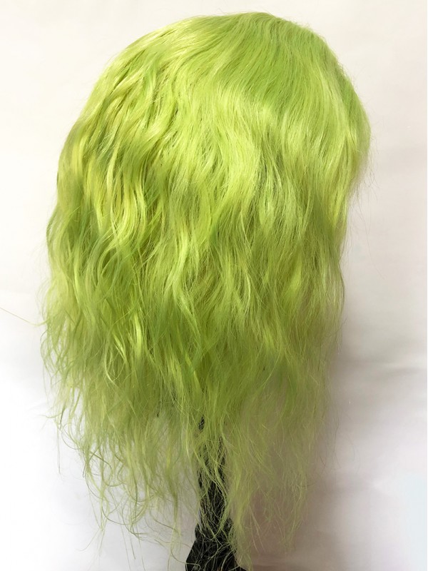 Medium Smooth Wavy Grass Green Lace Front Human Hair Wigs