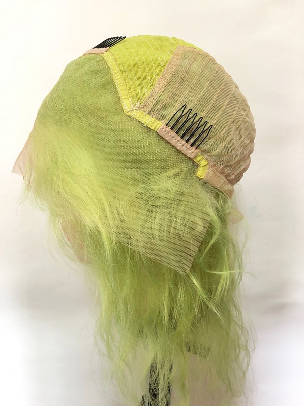 Medium Smooth Wavy Grass Green Lace Front Human Hair Wigs