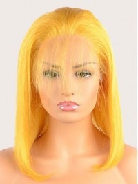150% Density Yellow Bob Hair Wigs With Baby Hair