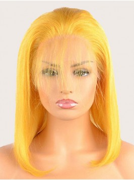 150% Density Yellow Bob Hair Wigs With Baby Hair