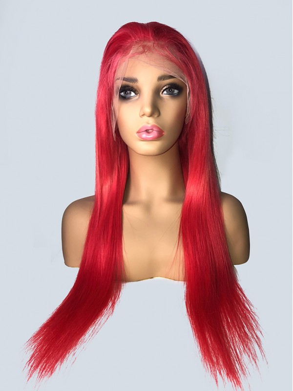 Long Smooth Red Lace Front Human Hair Wigs With Baby Hair