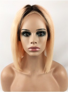 Medium Straight Warm Yellow Bob Lace Front Wigs Wi...