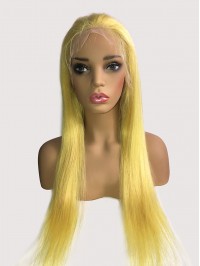 Long Smooth Yellow Lace Front Human Hair Wigs With Baby Hair