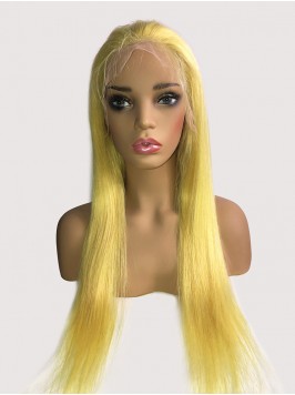 Long Smooth Yellow Lace Front Human Hair Wigs With...