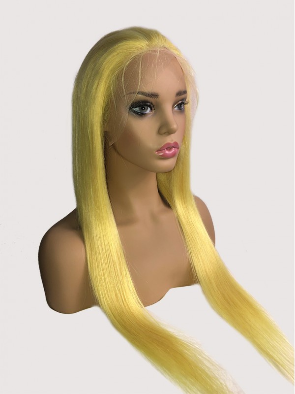 Long Smooth Yellow Lace Front Human Hair Wigs With Baby Hair