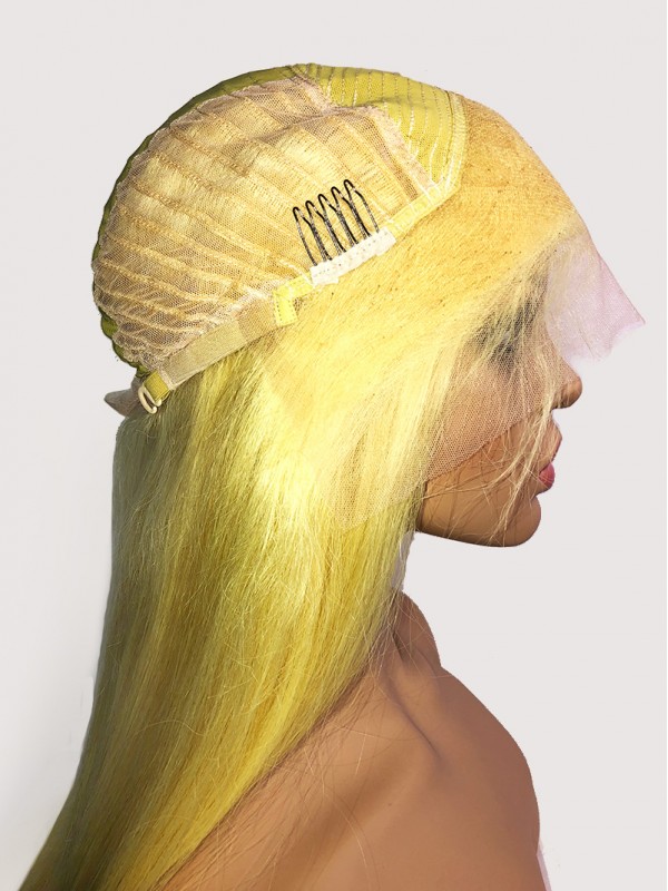 Long Smooth Yellow Lace Front Human Hair Wigs With Baby Hair